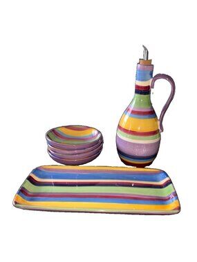 Tabletops Unlimited Set Barcelona Oil Jar Bottle, 4 Bowls & Serving Platter